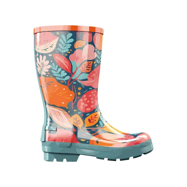Floral Rubber Boots White — Stock Vector