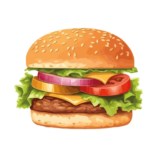 Ψητό Cheeseburger Γεύμα Φρέσκα Λαχανικά Πάνω Από Λευκό — Διανυσματικό Αρχείο