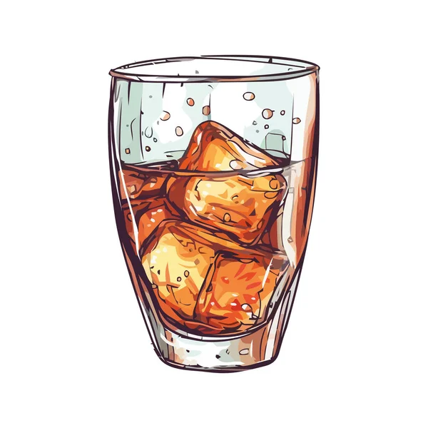 白の上に氷とクリスタルガラスのウイスキーカクテル — ストックベクタ