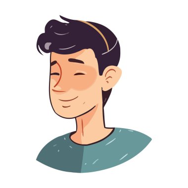 Neşeli bir portrede izole edilmiş gülümseyen çizgi film çocuğu.