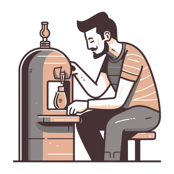 Ilustración Joven Preparando Icono Bebida Aislado — Archivo Imágenes Vectoriales