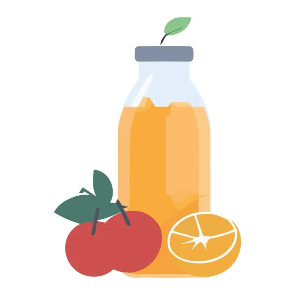 Frische Bio Obst Und Gemüsesaftflasche Über Weiß — Stockvektor