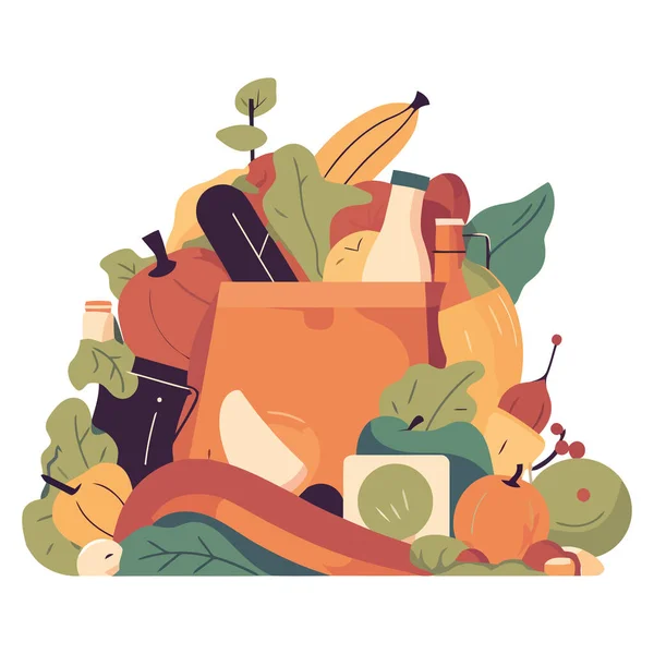 Gesundes Essen Frisches Obst Und Gemüse Korb Über Weißem — Stockvektor