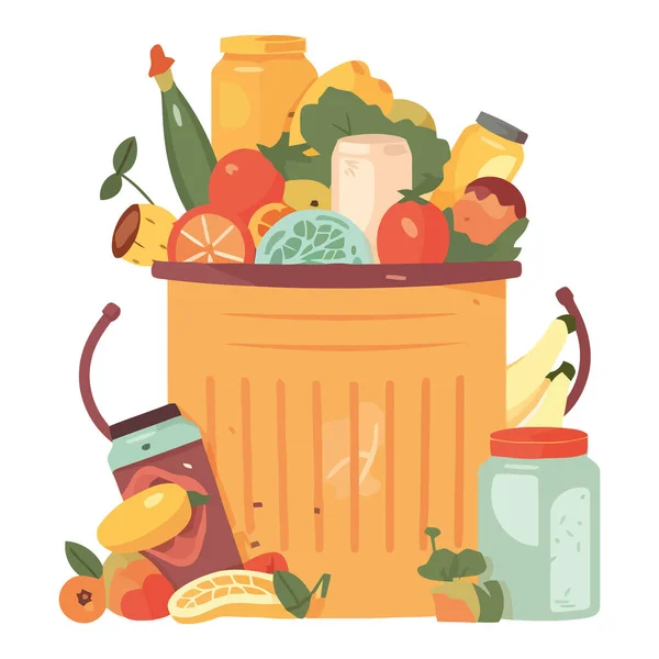新鲜的有机水果和蔬菜放在白色的篮子里 — 图库矢量图片