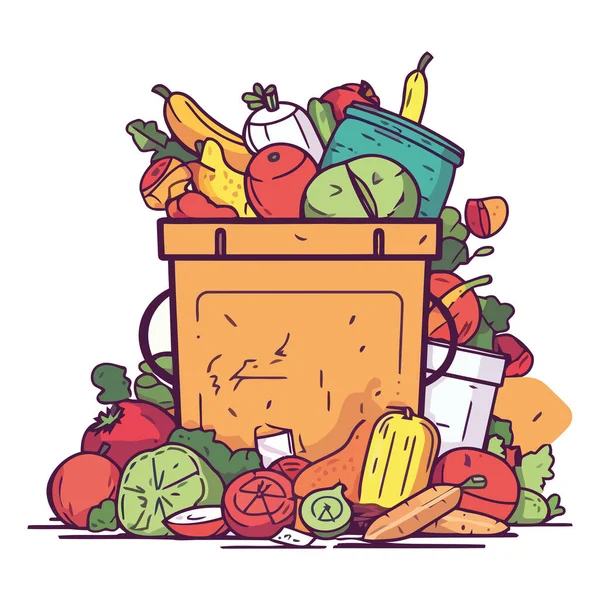 Fresh Vegetables Fruits Basket White — Stock Vector