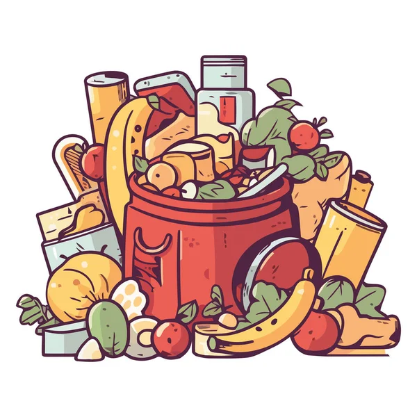 Fresh Vegetables Fruit Basket Isolated — Stock Vector