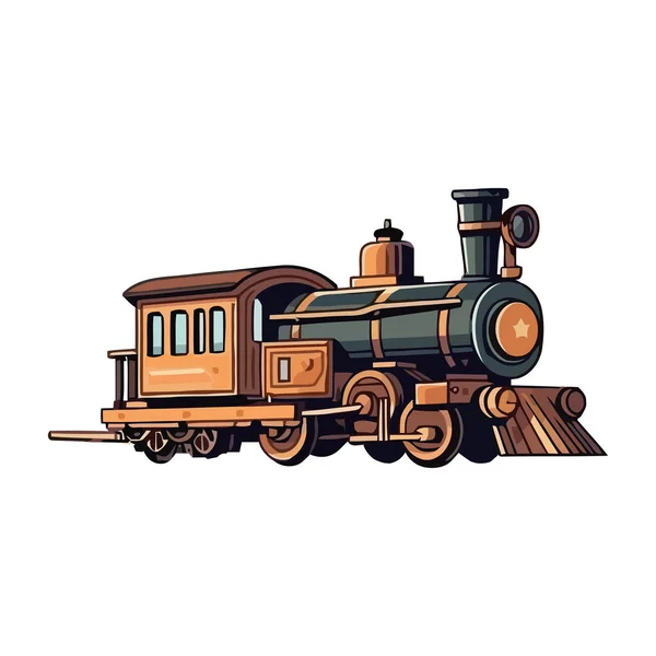 蒸汽机车沿着被隔离的旧铁路轨道嘎吱嘎吱嘎吱地响着 — 图库矢量图片
