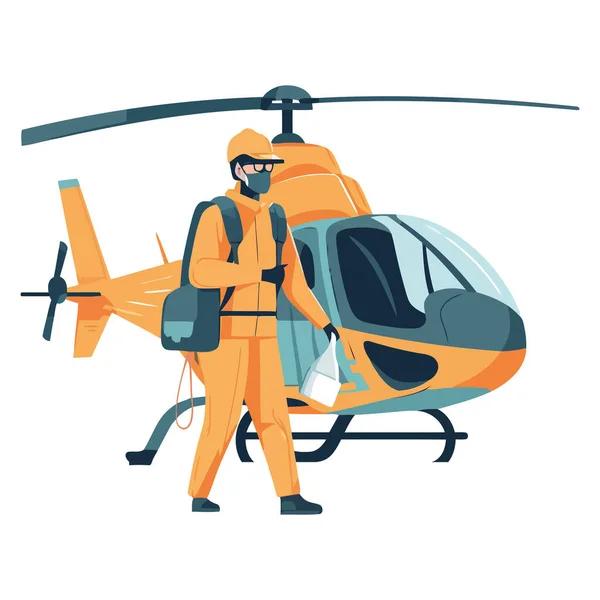 Homem Exército Voador Missão Resgate Helicóptero Sobre Branco — Vetor de Stock