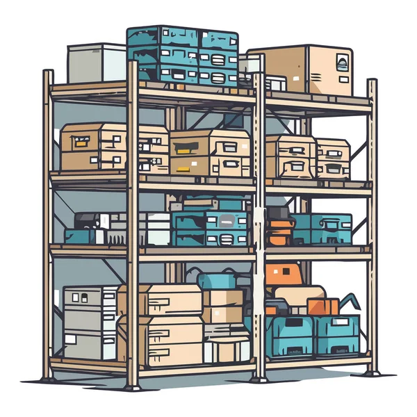 Bir raf dolusu kutu beyazın üzerinde.