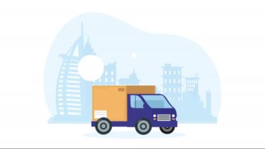 Kamyon animasyon 4k video animasyonunda dağıtım hizmeti