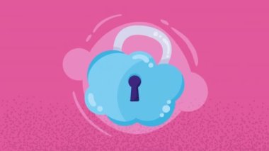 Bulut bilgisayarı asma kilit siber güvenlik animasyonu 4k video canlandırması