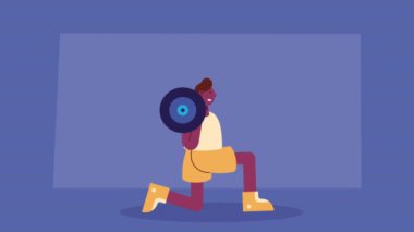 Afro erkek sporcu ağırlık kaldırıyor. 4k video animasyonu.