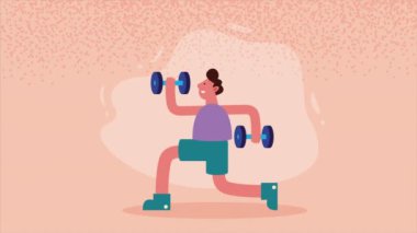 Erkek atlet dambılları kaldırıyor karakter animasyonu 4k video animasyonu