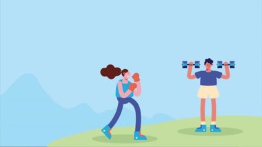 Animasyon 4k video animasyonu uygulayan iki sporcu
