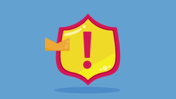 Escudo Con Símbolo Alerta Animación Seguridad Cibernética Video Animado — Vídeos de Stock