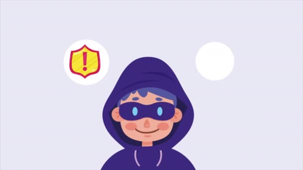 Hacker Character Cyber Security Animation Video Animated — Stock Video