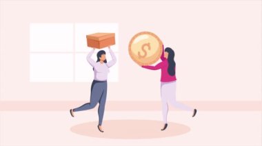 Paralı kadın işçiler animasyon 4k video animasyonu