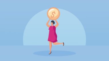 Kadın gönüllü para kaldırıyor animasyon 4k video animasyonu