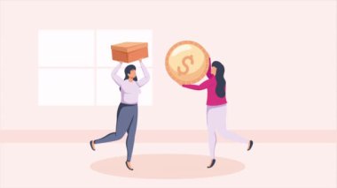 Kadın gönüllülerin para bağışlarını kaldırması animasyon 4k video animasyonu