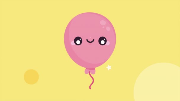 Rosa Ballong Helium Kawaii Animation Video Animerad — Stockvideo