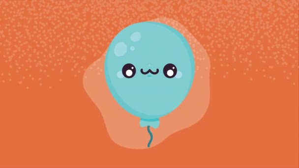 Blå Ballong Helium Kawaii Karaktär Animation Video Animerad — Stockvideo