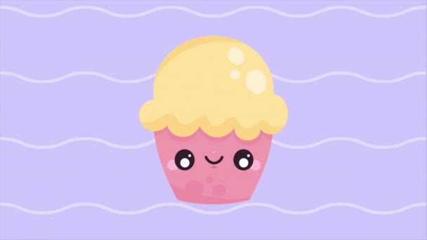 Rosa Cupcake Kawaii Karaktär Animation Video Animerad — Stockvideo