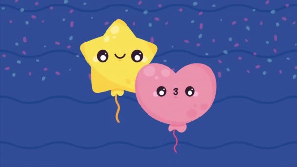 Ballonger Helium Flytande Kawaii Tecken Animation Video Animerade — Stockvideo