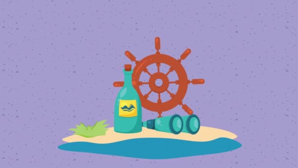 Barco Madera Timón Animación Náutica Video Animado — Vídeos de Stock