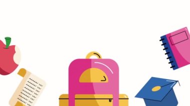 okul çantası ve malzeme animasyonu 4k video animasyonu