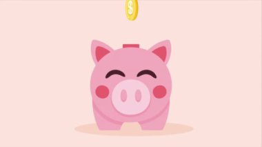 Piggy Tasarruf Parası ve Bozukluk Canlandırması 4k Video Canlandırması