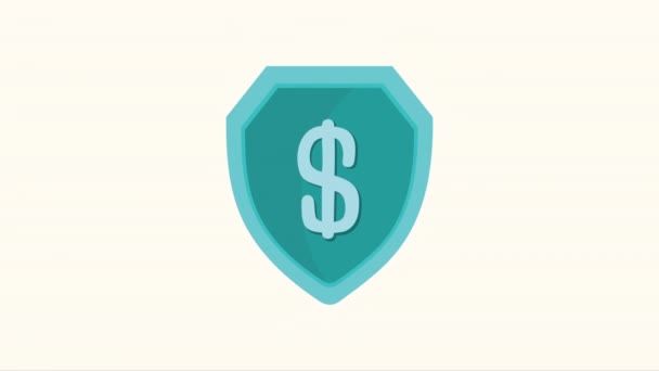 Escudo Con Dinero Símbolo Servicio Seguros Animación Video Animado — Vídeos de Stock