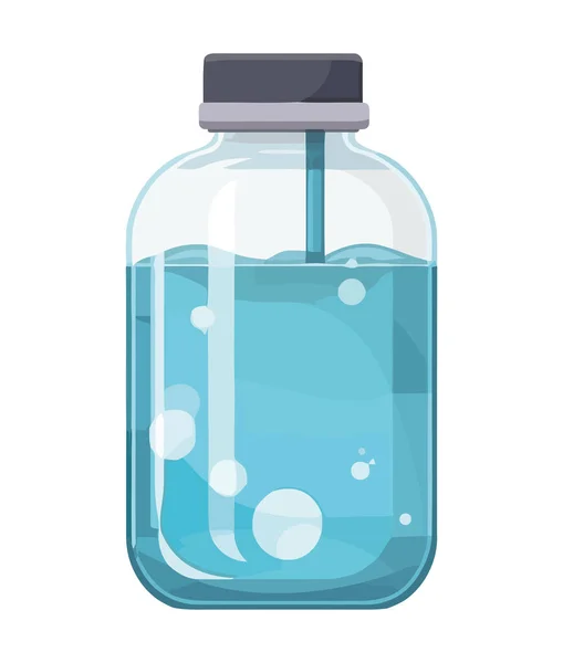 Bouteille Verre Transparent Avec Icône Sous Marine Liquide Bleu Isolé — Image vectorielle