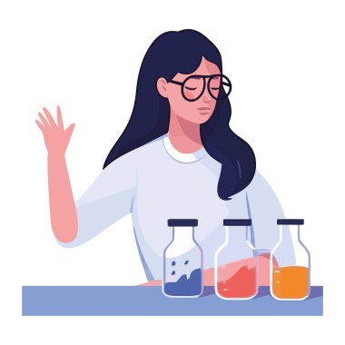 Laboratuvardaki bilimadamı sıvı simgesiyle araştırma yapıyor.