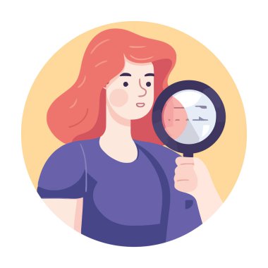 Kadın elinde büyüteç, başarı arıyor.