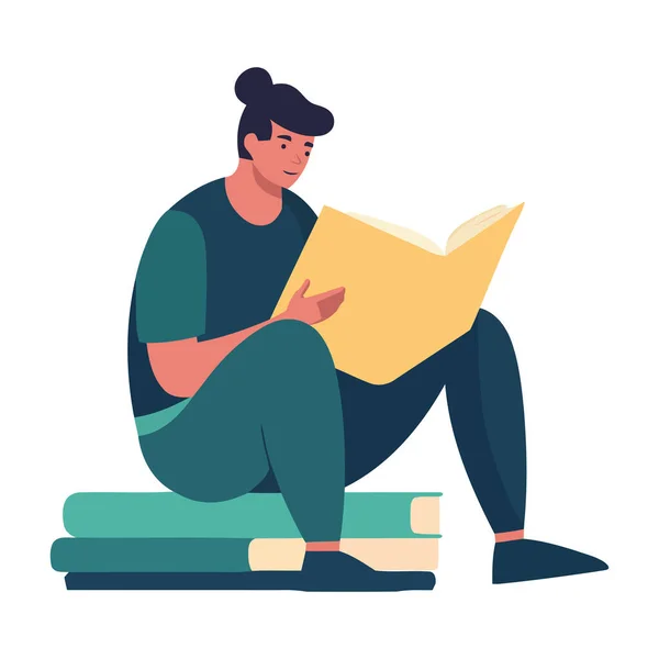 Man Reading Literature Studying Education Icon Isolated — Stock Vector