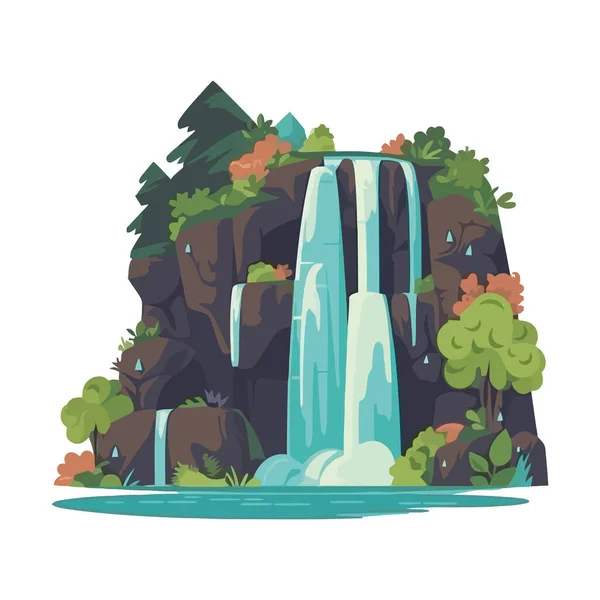 Paisagem Verde Cachoeira Floresta Ícone Isolado —  Vetores de Stock