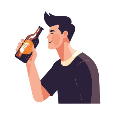 Genç yetişkin elinde bira şişesi, tezahürat ikonu izole edilmiş