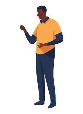 Afro-Amerikan erkeği ayakta duruyor, başarı simgesini sembolize ediyor.