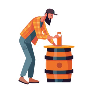 Şarap şişesi tutan bir erkek çiftçi, izole edilmiş ikonu kutluyor.