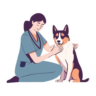 Safkan köpek oturuyor, veteriner izole edilmiş mutluluk ikonu ile gülümsüyor.