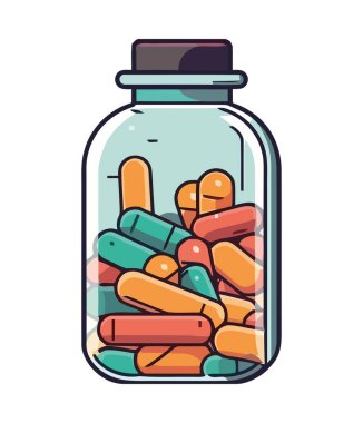 Eczane kavanozunda ağrı kesiciler ve antibiyotik ikonu var.