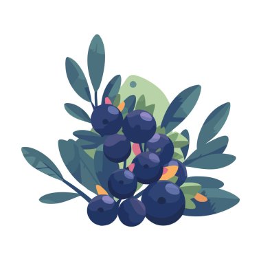 Organik meyve ve sevimli çiçek tasarımı resimleme simgesi izole