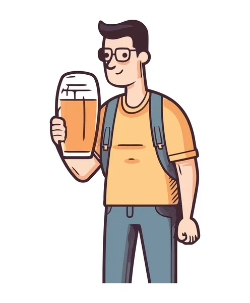 Usmívající Obchodník Drží Hrnek Piva Úspěch Ikona Izolované — Stockový vektor