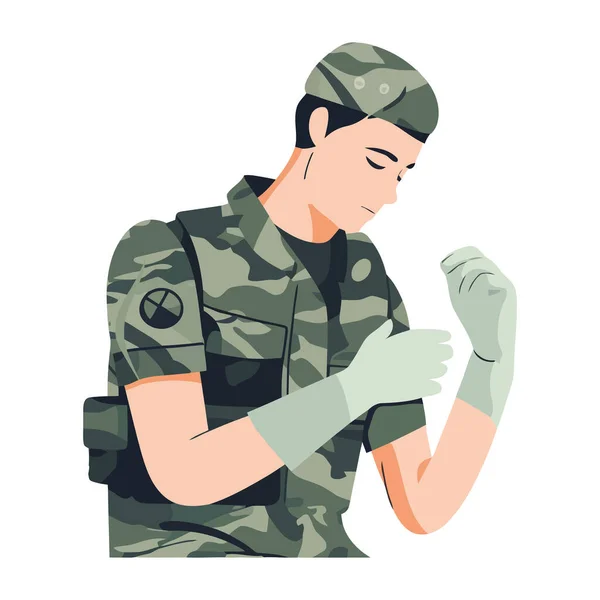 Les Hommes Musclés Armée Uniforme Symbolisent Icône Force Isolée — Image vectorielle