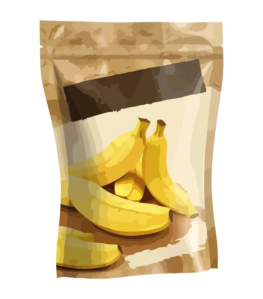 Frischer Bio Bananen Snack Gelbem Verpackungsbeutel — Stockvektor