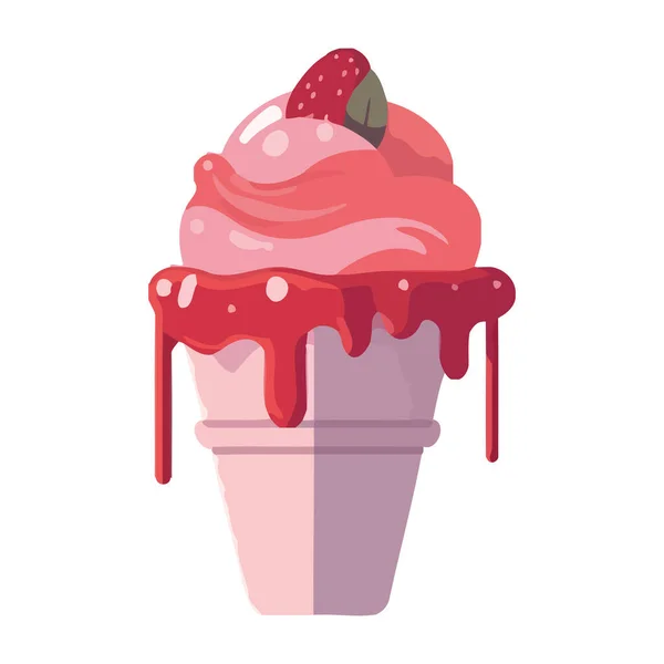 Sweet Summer Dessert Strawberry Ice Cream Cone Icon Isolated — Stock Vector
