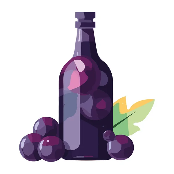 Gourmet Vin Flaska Illustration Med Druva Symbol Ikon Isolerad — Stock vektor