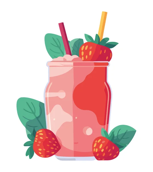Juicy Strawberry Cocktail Jar Summer Freshness Icon Isolated — Stock Vector