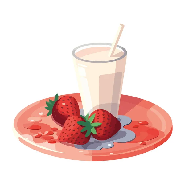 Sulu Çilekli Milkshake Izole Edilmiş Tatlı Bir Yaz Ikonu — Stok Vektör