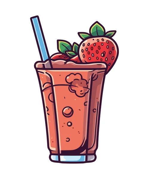 Milkshake Aux Fraises Rafraîchissant Avec Icône Fruit Isolé — Image vectorielle